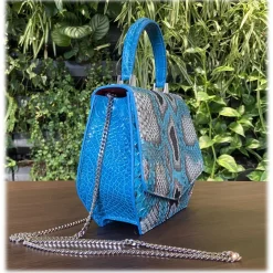 Su\u00e8i Bags-Suèi - Bag of Medium Size of Python & Crocodile Leather - Azzurro - Handmade in Italy - Luxury Exclusive Collection - Avvenice
