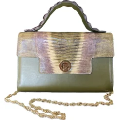 Su\u00e8i Bags-Suèi - Bag of Medium Size of Python, Lizard & Crocodile Leather - Green Water - Handmade in Italy - Luxury Exclusive Collection - Avvenice