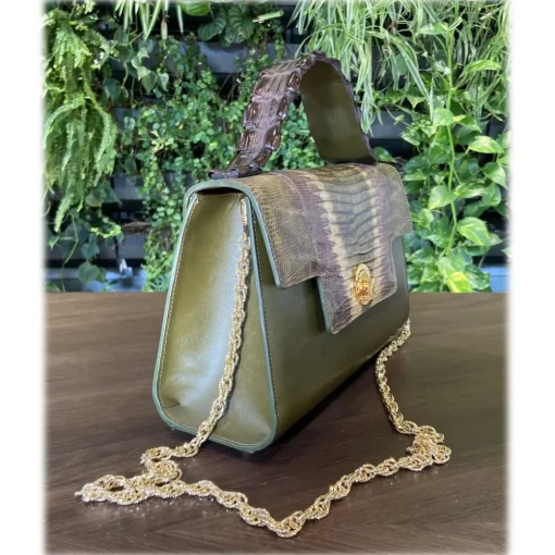 Su\u00e8i Bags-Suèi - Bag of Medium Size of Python, Lizard & Crocodile Leather - Green Water - Handmade in Italy - Luxury Exclusive Collection - Avvenice