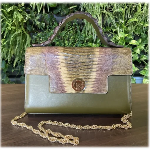 Su\u00e8i Bags-Suèi - Bag of Medium Size of Python, Lizard & Crocodile Leather - Green Water - Handmade in Italy - Luxury Exclusive Collection - Avvenice