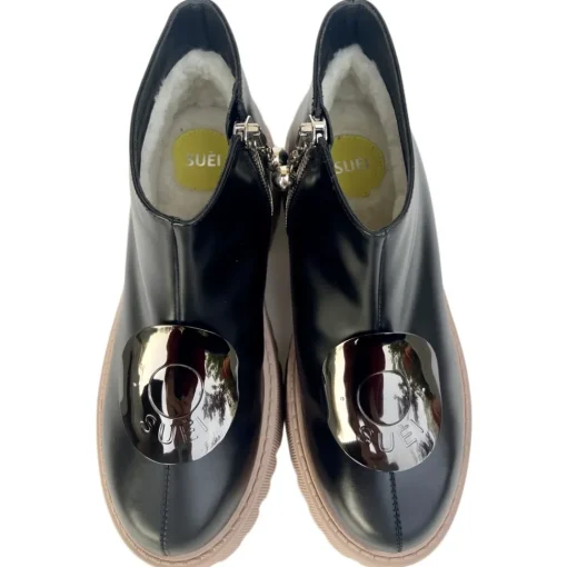 Su\u00e8i Shoes-Suèi - Boots with Plate Accessories and Rose Sole - Black - Handmade in Italy - Luxury Exclusive Collection - Avvenice