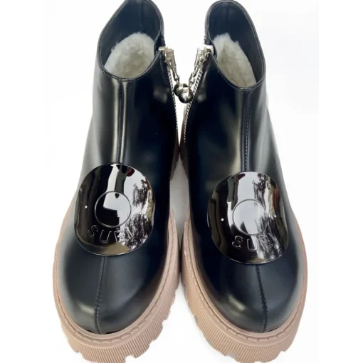 Su\u00e8i Shoes-Suèi - Boots with Plate Accessories and Rose Sole - Black - Handmade in Italy - Luxury Exclusive Collection - Avvenice