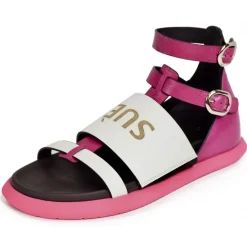 Su\u00e8i Shoes-Suèi - Fuxia Sandals with Logo - White - Fuxia - Handmade in Italy - Luxury Exclusive Collection - Avvenice