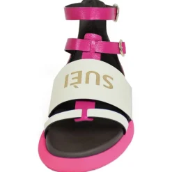 Su\u00e8i Shoes-Suèi - Fuxia Sandals with Logo - White - Fuxia - Handmade in Italy - Luxury Exclusive Collection - Avvenice