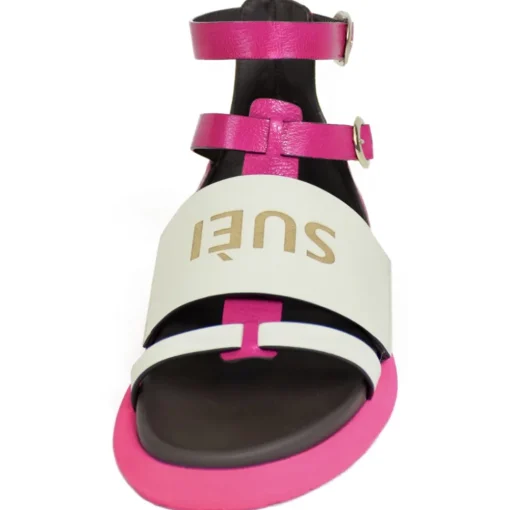 Su\u00e8i Shoes-Suèi - Fuxia Sandals with Logo - White - Fuxia - Handmade in Italy - Luxury Exclusive Collection - Avvenice