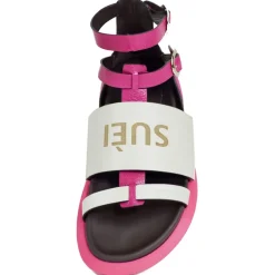 Su\u00e8i Shoes-Suèi - Fuxia Sandals with Logo - White - Fuxia - Handmade in Italy - Luxury Exclusive Collection - Avvenice