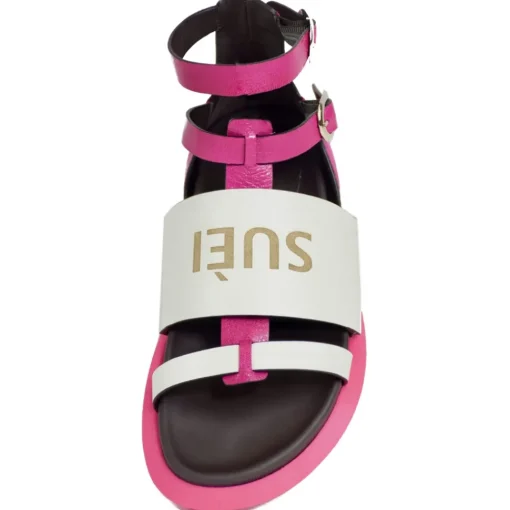 Su\u00e8i Shoes-Suèi - Fuxia Sandals with Logo - White - Fuxia - Handmade in Italy - Luxury Exclusive Collection - Avvenice