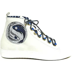 Su\u00e8i Shoes-Suèi - Sneakers with Blue Stone Eyelets and Yin&Yang Motive - Handmade in Italy - Luxury Exclusive Collection - Avvenice