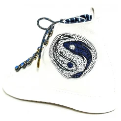 Su\u00e8i Shoes-Suèi - Sneakers with Blue Stone Eyelets and Yin&Yang Motive - Handmade in Italy - Luxury Exclusive Collection - Avvenice