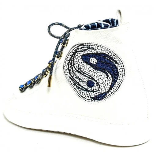 Su\u00e8i Shoes-Suèi - Sneakers with Blue Stone Eyelets and Yin&Yang Motive - Handmade in Italy - Luxury Exclusive Collection - Avvenice