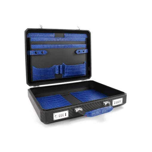 TecknoMonster Bags & Trolley|Bags-- Cavok Opaque - Business Case - Briefcase in Opaque Carbon Fiber and Leather Crocodile - Blue - Luxury Collection - Avvenice
