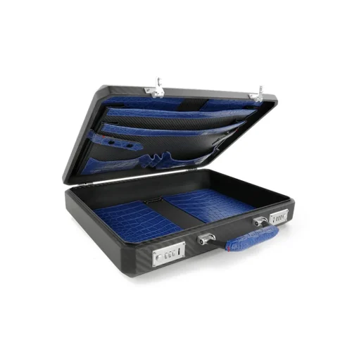 TecknoMonster Bags & Trolley|Bags-- Cavok Opaque - Business Case - Briefcase in Opaque Carbon Fiber and Leather Crocodile - Blue - Luxury Collection - Avvenice