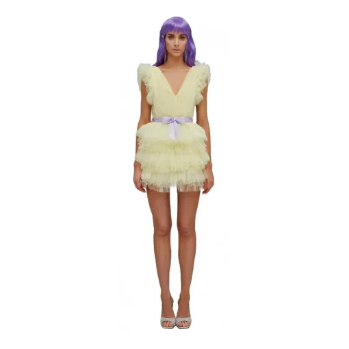 Teen Idol Dresses-- Orione Tulle Mini Dress with Shoulders - Yellow - Dresses - Teen-Ager - Luxury Exclusive Collection - Avvenice