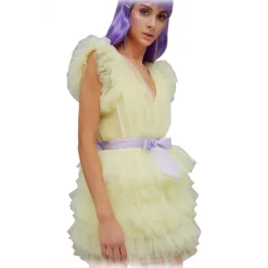 Teen Idol Dresses-- Orione Tulle Mini Dress with Shoulders - Yellow - Dresses - Teen-Ager - Luxury Exclusive Collection - Avvenice