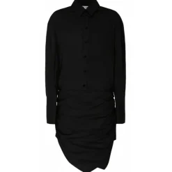The Attico Dresses-- Black Asymmetric Hem Cotton Shirt Dress - Exclusive Luxury Collection - Avvenice