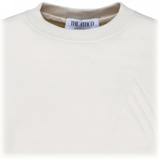 The Attico Sweatshirts-- Ivory Cotton Maeve Logo Embossed Cotton Sweatshirt - Exclusive Luxury Collection - Avvenice