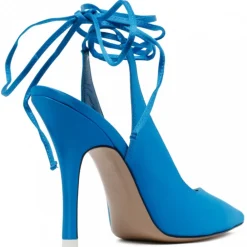 The Attico Shoes-- Turquoise Fabric and Leather Ankle Tied Pumps - Exclusive Luxury Collection - Avvenice