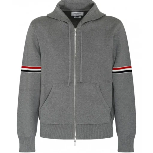 Thom Browne Sweatshirts-- Grey Striped Zip Up Hoodie - Exclusive Luxury Collection - Avvenice
