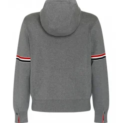 Thom Browne Sweatshirts-- Grey Striped Zip Up Hoodie - Exclusive Luxury Collection - Avvenice