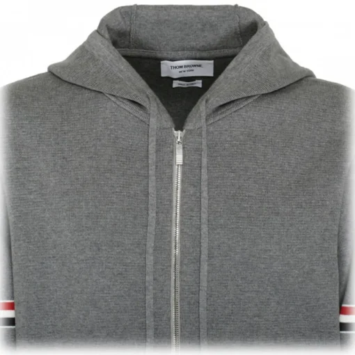 Thom Browne Sweatshirts-- Grey Striped Zip Up Hoodie - Exclusive Luxury Collection - Avvenice