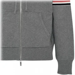 Thom Browne Sweatshirts-- Grey Striped Zip Up Hoodie - Exclusive Luxury Collection - Avvenice