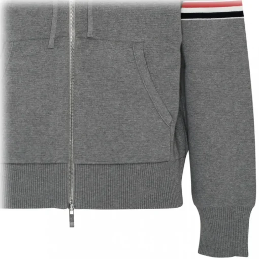 Thom Browne Sweatshirts-- Grey Striped Zip Up Hoodie - Exclusive Luxury Collection - Avvenice
