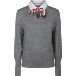 Thom Browne T-shirt-- Light Grey Pullover Combo Shirt - Exclusive Luxury Collection - Avvenice