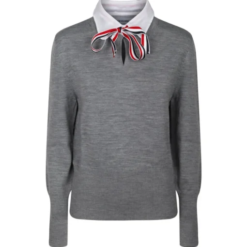 Thom Browne T-shirt-- Light Grey Pullover Combo Shirt - Exclusive Luxury Collection - Avvenice