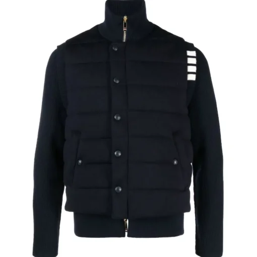 Thom Browne Jackets-- Merino and Jersey Padded Reversible 4-bar Funnel Neck Jacket - Exclusive Luxury Collection - Avvenice
