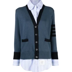 Thom Browne Knitwears-- Milano Stitch Oxford Shirt V Neck Cardigan - Exclusive Luxury Collection - Avvenice
