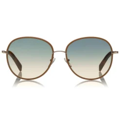 Tom Ford Eyewear Sunglasses & Eyewear-Tom Ford - Georgia Sunglasses - Round Metal Sunglasses - Blonde Leather Wrap - FT0498L - Sunglasses - - Avvenice