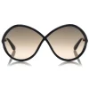 Tom Ford Eyewear Sunglasses & Eyewear-Tom Ford - Liora Sunglasses - Oversize Round Acetate Sunglasses - Black - FT0528 - Sunglasses - - Avvenice