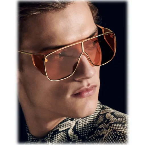 Tom Ford Eyewear Sunglasses & Eyewear-Tom Ford - Spector Sunglasses - Oversize Rectangular Acetate Sunglasses - FT0708 - Gold - - Avvenice
