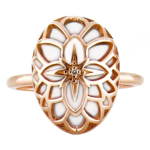 Tsars Collection Rings-- Silver Rose with White Agate Ring - Handmade in Swiss - Luxury Exclusive Collection - Avvenice