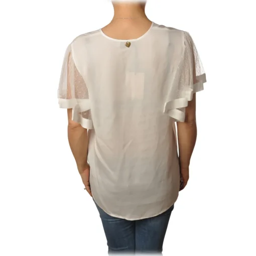 Twinset T-shirt-- Blouse With V-Neck - White - T-shirt - Made in Italy - Luxury Exclusive Collection - Avvenice