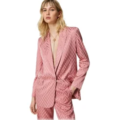 Twinset Jackets-- Chevron Design Single-Breasted Blazer - Pink - Jackets - Made in Italy - Luxury Exclusive Collection - Avvenice