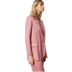 Twinset Jackets-- Chevron Design Single-Breasted Blazer - Pink - Jackets - Made in Italy - Luxury Exclusive Collection - Avvenice