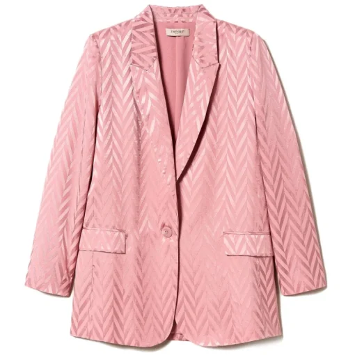 Twinset Jackets-- Chevron Design Single-Breasted Blazer - Pink - Jackets - Made in Italy - Luxury Exclusive Collection - Avvenice