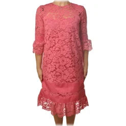 Twinset Dresses-- Crewneck Dress in Lace - Pink - Dress - Made in Italy - Luxury Exclusive Collection - Avvenice