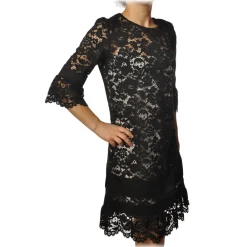 Twinset Dresses-- Crewneck Dress Trapeze Fit in Lace - Black - Dress - Made in Italy - Luxury Exclusive Collection - Avvenice