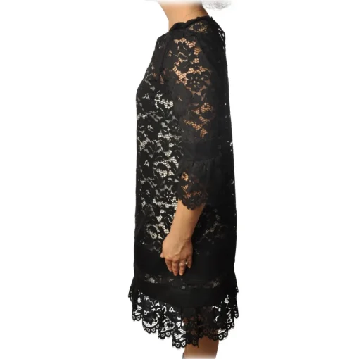 Twinset Dresses-- Crewneck Dress Trapeze Fit in Lace - Black - Dress - Made in Italy - Luxury Exclusive Collection - Avvenice