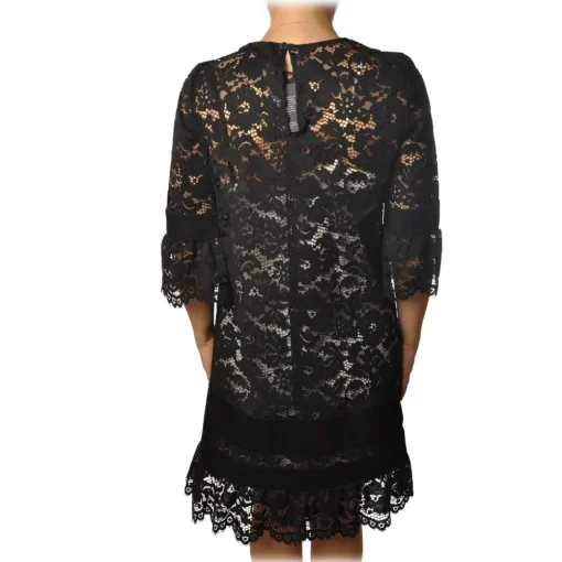 Twinset Dresses-- Crewneck Dress Trapeze Fit in Lace - Black - Dress - Made in Italy - Luxury Exclusive Collection - Avvenice