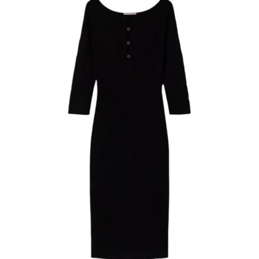 Twinset Dresses-- Cut-Out Detail Longuette Dress - Black - Dresses - Made in Italy - Luxury Exclusive Collection - Avvenice