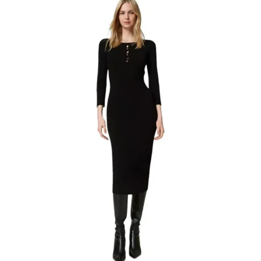 Twinset Dresses-- Cut-Out Detail Longuette Dress - Black - Dresses - Made in Italy - Luxury Exclusive Collection - Avvenice