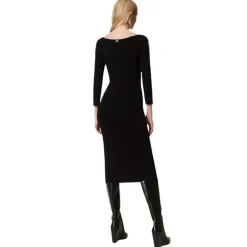 Twinset Dresses-- Cut-Out Detail Longuette Dress - Black - Dresses - Made in Italy - Luxury Exclusive Collection - Avvenice