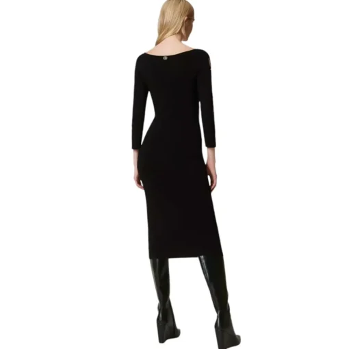 Twinset Dresses-- Cut-Out Detail Longuette Dress - Black - Dresses - Made in Italy - Luxury Exclusive Collection - Avvenice