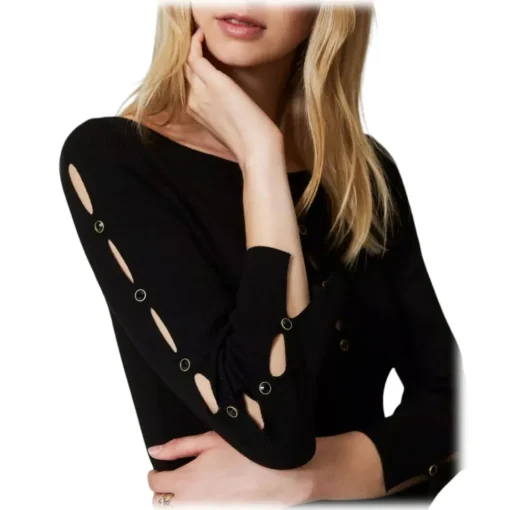 Twinset Dresses-- Cut-Out Detail Longuette Dress - Black - Dresses - Made in Italy - Luxury Exclusive Collection - Avvenice