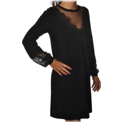 Twinset Dresses-- Dress Trapeze Fit with Lace Detail - Black - Dress - Made in Italy - Luxury Exclusive Collection - Avvenice
