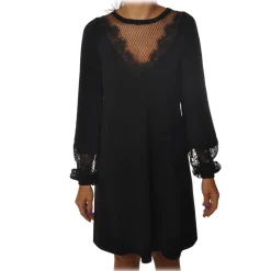 Twinset Dresses-- Dress Trapeze Fit with Lace Detail - Black - Dress - Made in Italy - Luxury Exclusive Collection - Avvenice