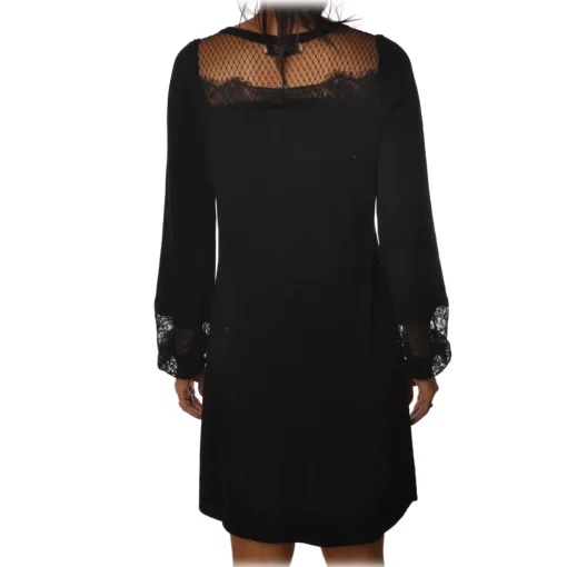 Twinset Dresses-- Dress Trapeze Fit with Lace Detail - Black - Dress - Made in Italy - Luxury Exclusive Collection - Avvenice